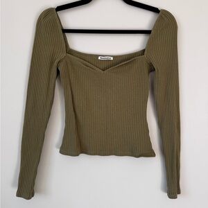 Reformation Olive Ribbed Long Sleeve Blouse